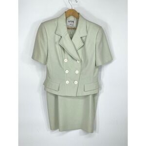 Vintage Kasper for A.S.L. Womens Skirt Suit 8 Sage Green Check Short Sleeve